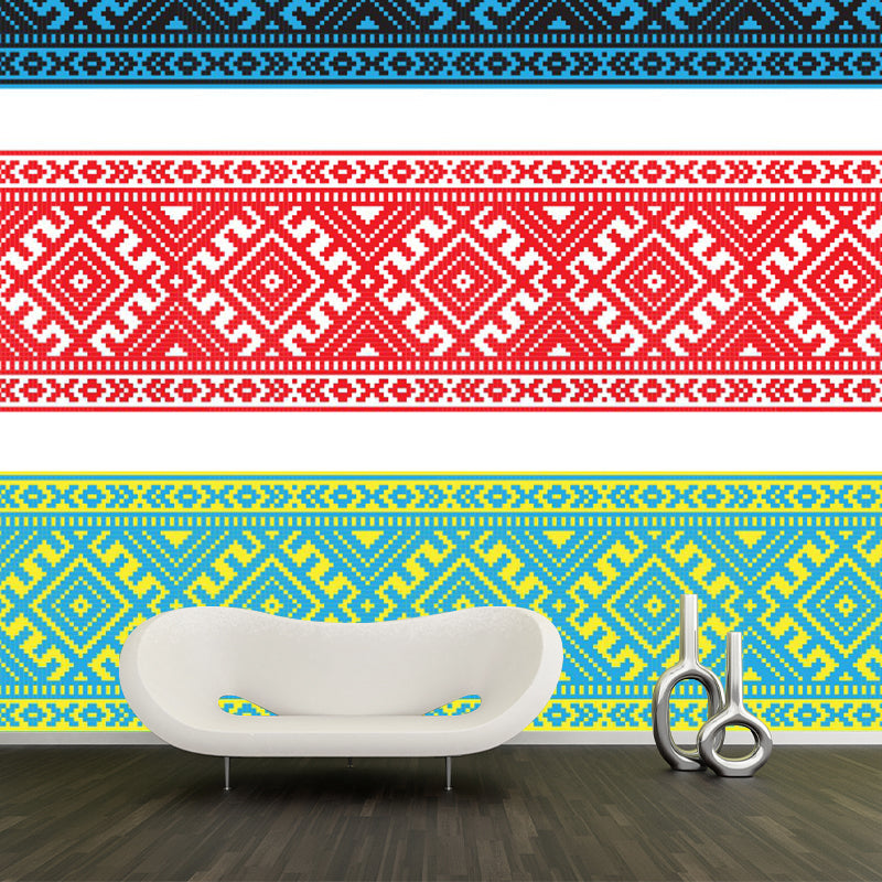 Boho Chic Seamless Belt Mural Wallpaper for Living Room Customized Wall Decor in Red-Blue-Green Clearhalo 'Wall Decor' 'Wall Mural' 1289248