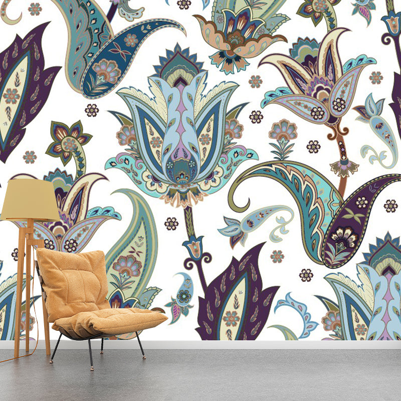 Blue-Green Bohemian Murals Full Size Paisley Flower Pattern Wall Covering for Home Clearhalo 'Wall Decor' 'Wall Mural' 1289252