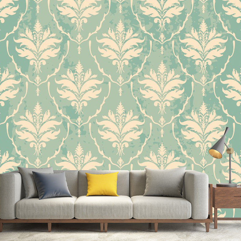 Large Boho-Chic Wallpaper Murals Yellow and Green Flower-Like Wall Decor, Made to Measure Clearhalo 'Wall Decor' 'Wall Mural' 1289283