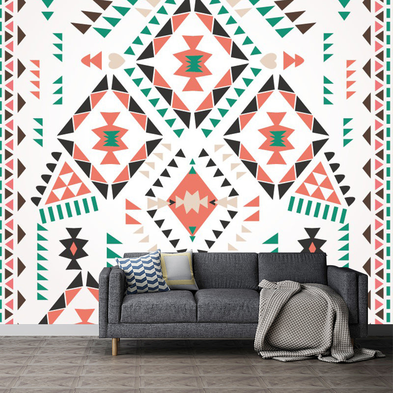 Full Size Triangle Wall Mural Boho Imaginative Geometry Wall Covering in Red-Green Red-Green Clearhalo 'Wall Decor' 'Wall Mural' 1289286