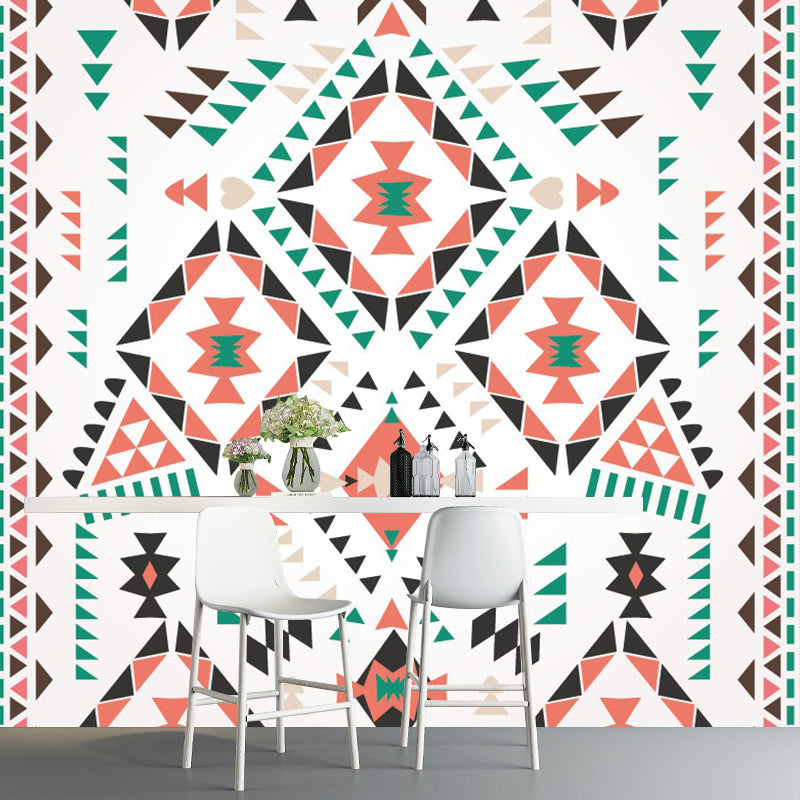 Full Size Triangle Wall Mural Boho Imaginative Geometry Wall Covering in Red-Green Clearhalo 'Wall Decor' 'Wall Mural' 1289287