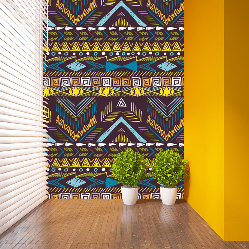 Bohemia Chevron Murals Wallpaper Yellow-Blue Stain Resistant Wall Decor for Home Clearhalo 'Wall Decor' 'Wall Mural' 1289313