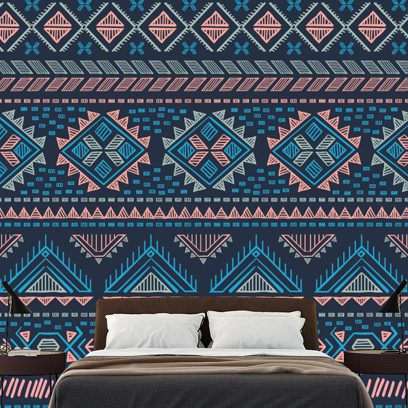 Boho Geometric Wallpaper Murals for Living Room Custom Wall Decor in Blue-Orange Blue-Orange Clearhalo 'Wall Decor' 'Wall Mural' 1289326