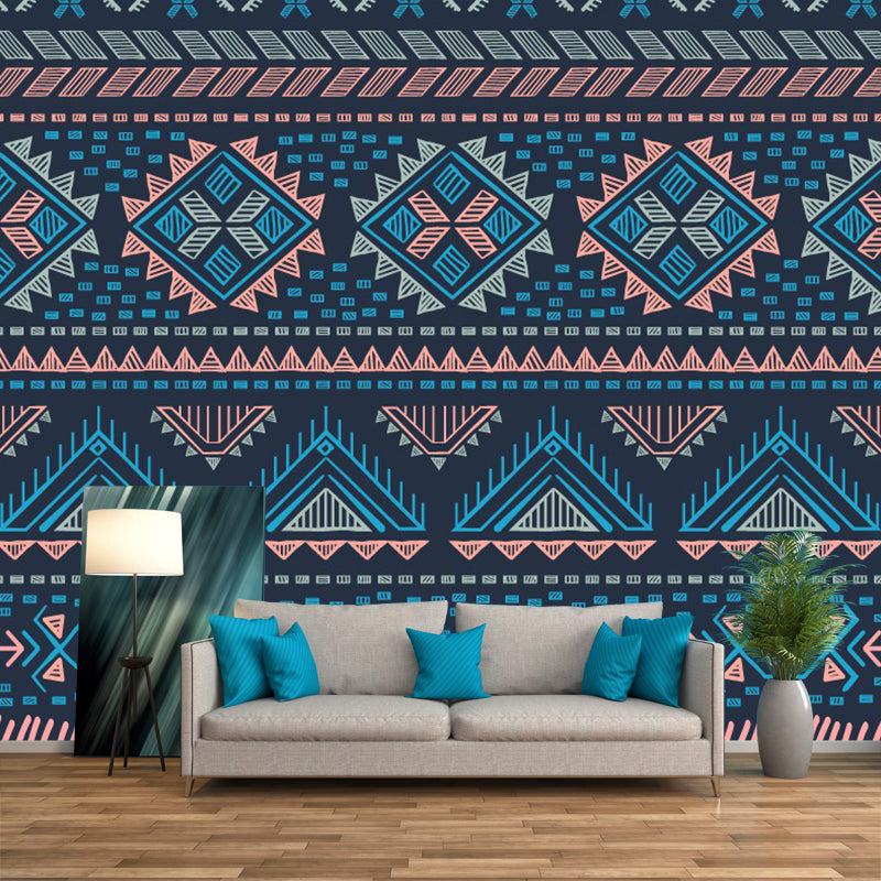 Boho Geometric Wallpaper Murals for Living Room Custom Wall Decor in Blue-Orange Clearhalo 'Wall Decor' 'Wall Mural' 1289327