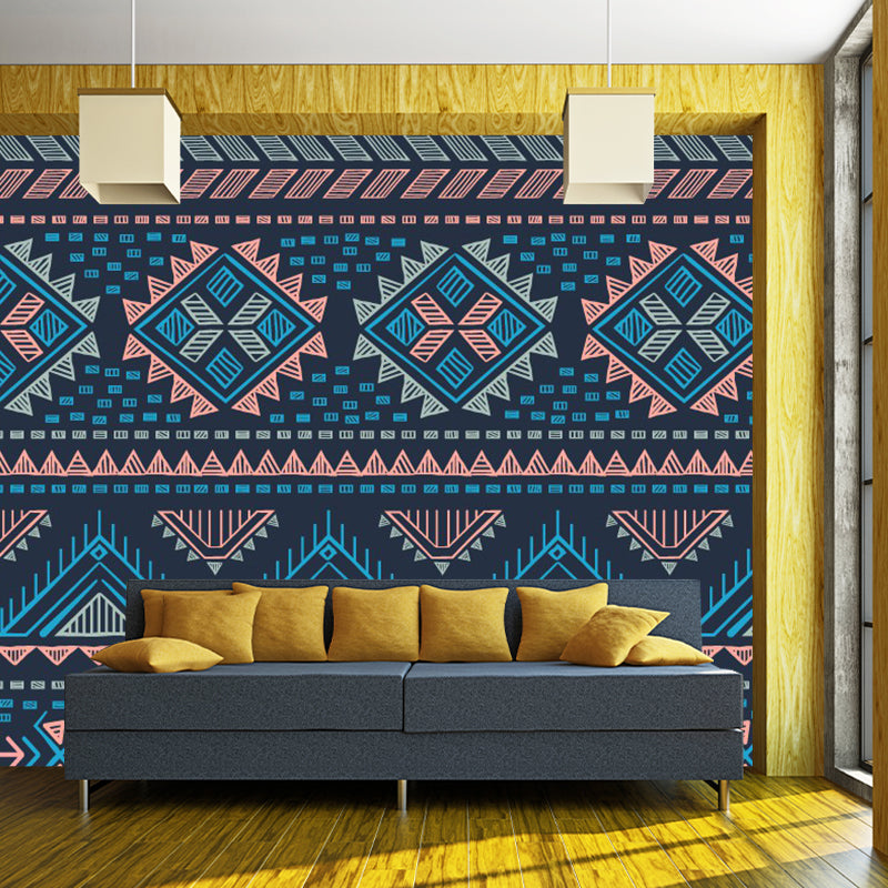 Boho Geometric Wallpaper Murals for Living Room Custom Wall Decor in Blue-Orange Clearhalo 'Wall Decor' 'Wall Mural' 1289328