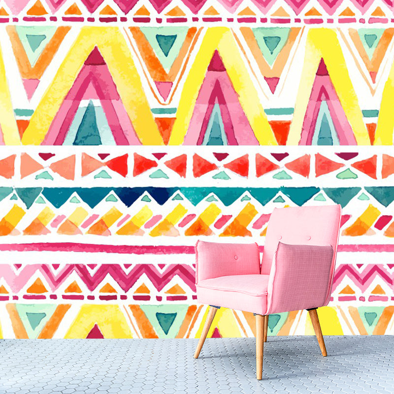 Pink-Yellow Zigzag Wall Murals Moisture Resistant Bohemia Living Room Wall Covering Pink-Yellow Clearhalo 'Wall Decor' 'Wall Mural' 1289331