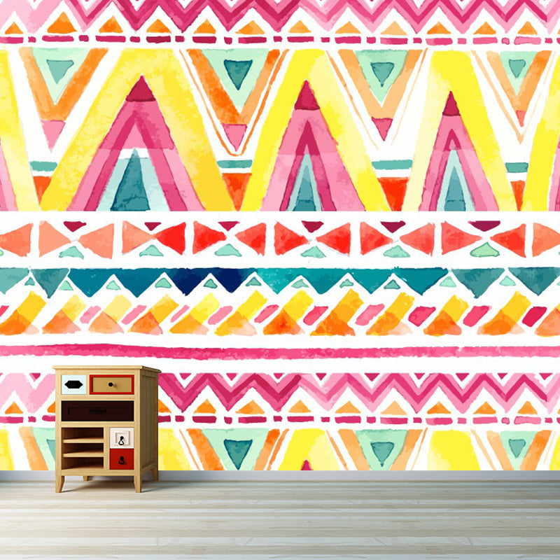 Pink-Yellow Zigzag Wall Murals Moisture Resistant Bohemia Living Room Wall Covering Clearhalo 'Wall Decor' 'Wall Mural' 1289333