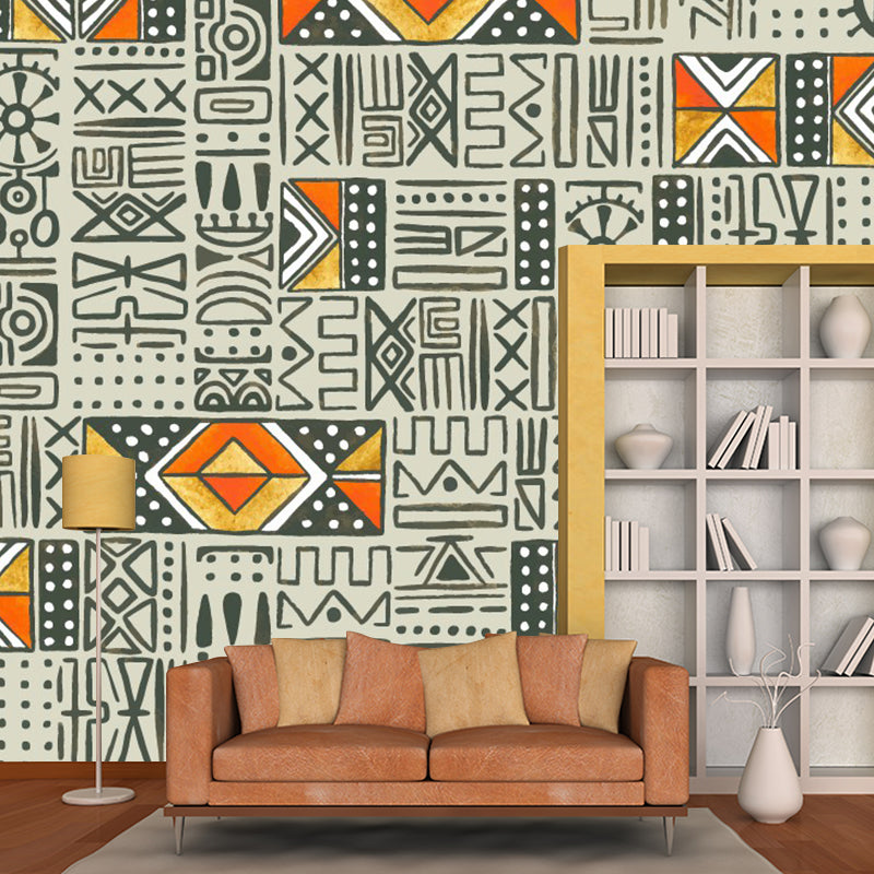 Large Geometric Wall Murals Orange-Grey Non-Woven Wall Art, Waterproof, Custom Print Clearhalo 'Wall Decor' 'Wall Mural' 1289367