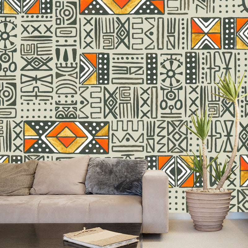 Large Geometric Wall Murals Orange-Grey Non-Woven Wall Art, Waterproof, Custom Print Clearhalo 'Wall Decor' 'Wall Mural' 1289368