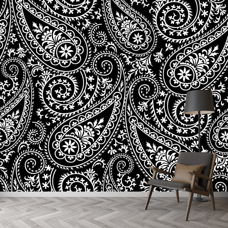 Black-White Bohemian Wallpaper Mural Full Size Butterflies Wall Covering for Living Room Clearhalo 'Wall Decor' 'Wall Mural' 1289378