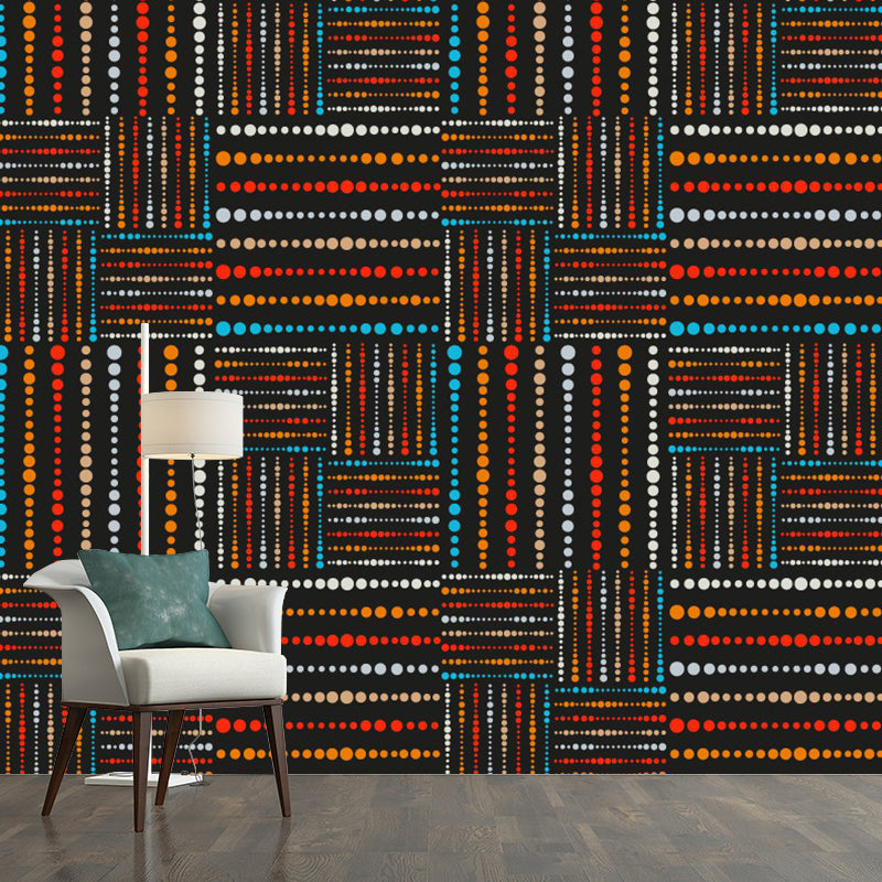 Boho Beaded Check Mural Wallpaper Orange-Blue Stain Resistant Wall Decor for Home Orange-Blue Clearhalo 'Wall Decor' 'Wall Mural' 1289401