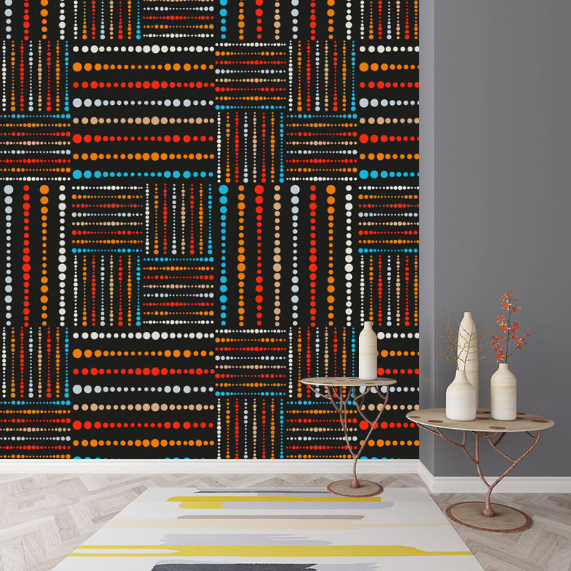 Boho Beaded Check Mural Wallpaper Orange-Blue Stain Resistant Wall Decor for Home Clearhalo 'Wall Decor' 'Wall Mural' 1289402