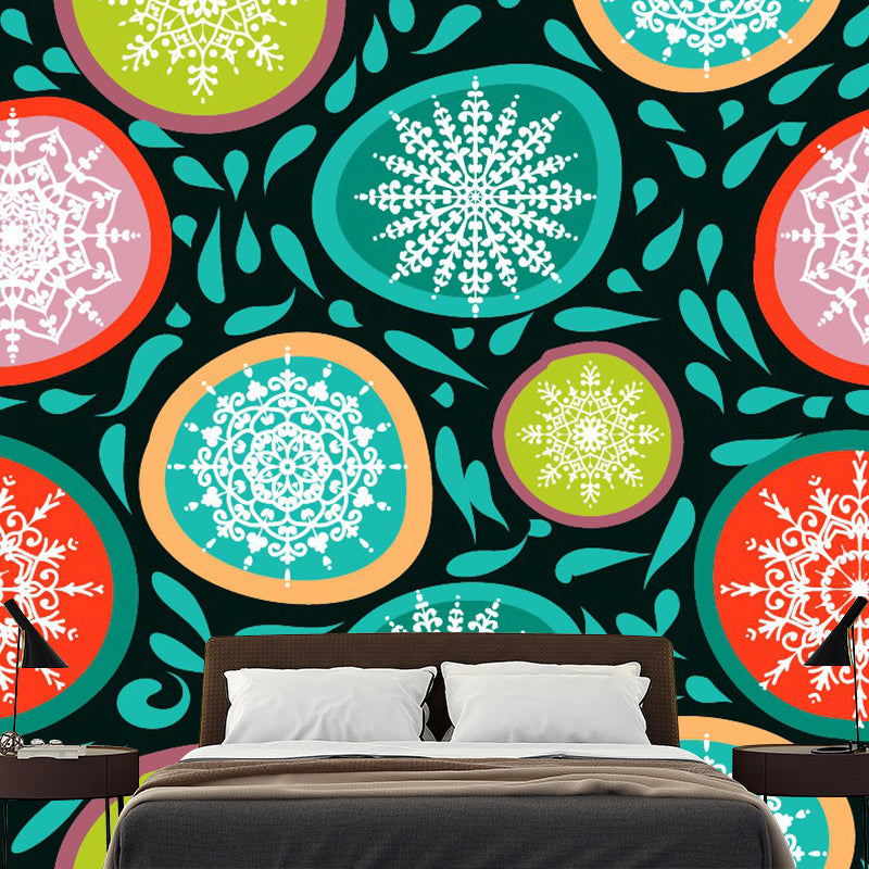 Boho Chic Paisley Seamless Murals Pink-Yellow-Green Washable Wall Art for Living Room Red-Yellow-Green Clearhalo 'Wall Decor' 'Wall Mural' 1289411