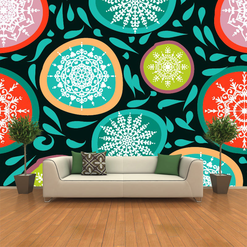 Boho Chic Paisley Seamless Murals Pink-Yellow-Green Washable Wall Art for Living Room Clearhalo 'Wall Decor' 'Wall Mural' 1289412