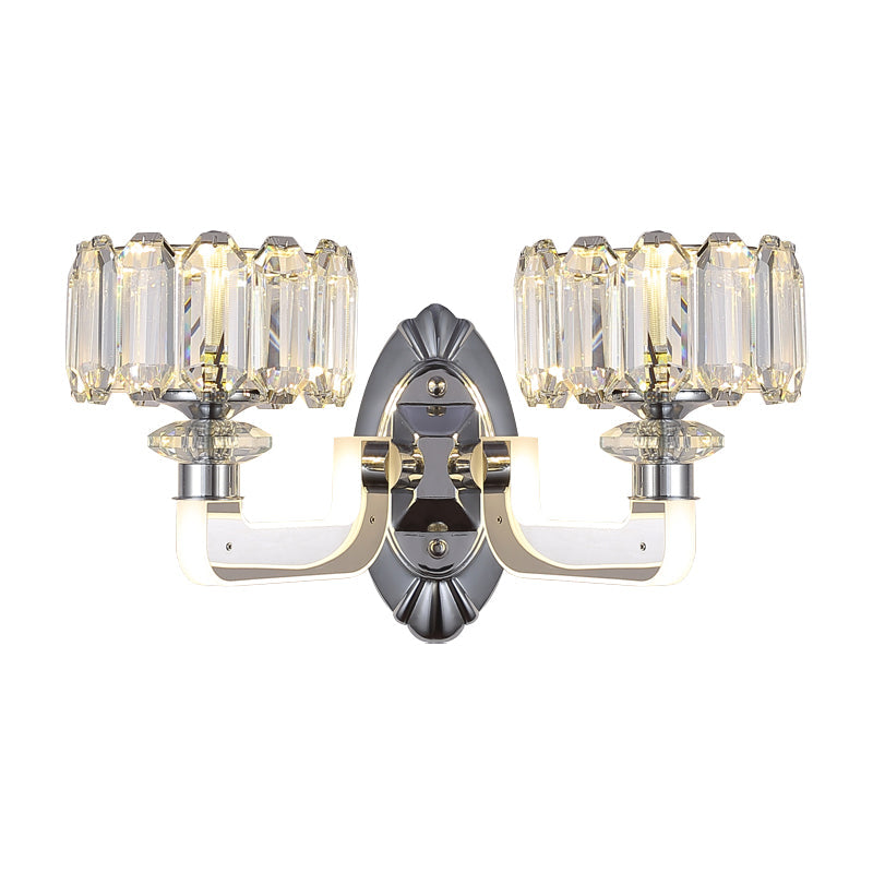 2 Bulbs Drum Wall Lamp Modern Clear Crystal Wall Mounted Light Fixture for Bedchamber Clearhalo 'Wall Lamps & Sconces' 'Wall Lights' Lighting' 1289736