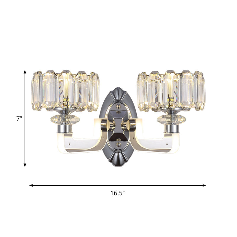 2 Bulbs Drum Wall Lamp Modern Clear Crystal Wall Mounted Light Fixture for Bedchamber Clearhalo 'Wall Lamps & Sconces' 'Wall Lights' Lighting' 1289737