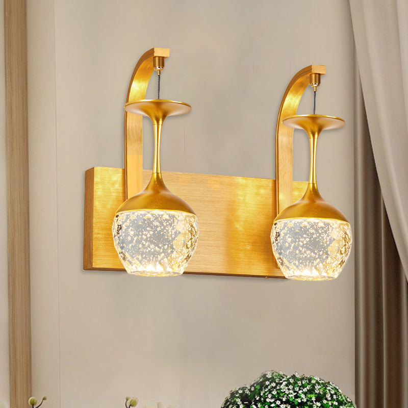 1/2 Head Wall Mounted Lamp with Taper Crystal Traditional Parlour Wall Sconce Lighting in Gold Clearhalo 'Wall Lamps & Sconces' 'Wall Lights' Lighting' 1289772