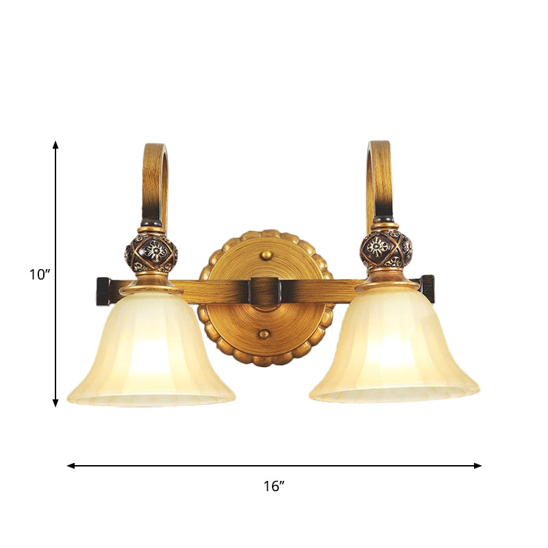 Frosted Glass Carillon Wall Lamp Traditional 2-Head Corridor Wall Light Sconce in Brass Clearhalo 'Wall Lamps & Sconces' 'Wall Lights' Lighting' 1289795