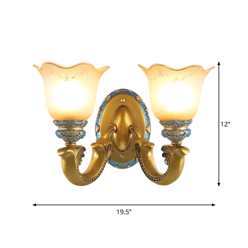 Gold 1/2-Light Wall Mounted Lamp Antique Opal Glass Scalloped Bell Sconce Light Fixture Clearhalo 'Wall Lamps & Sconces' 'Wall Lights' Lighting' 1289813