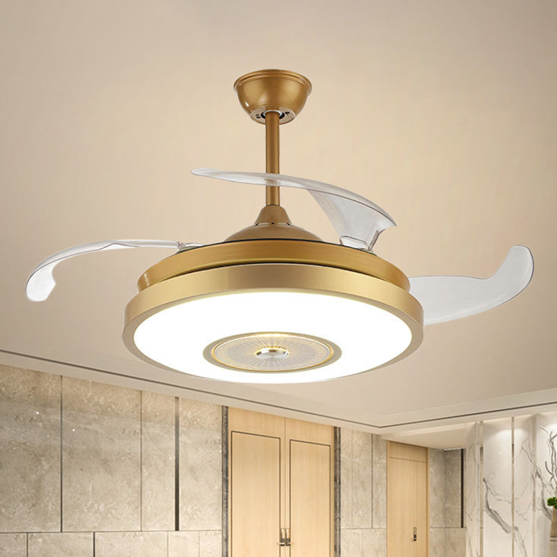 Acrylic Round Semi Flush Nordic Style Gold 4 Blades LED Hanging Fan Lighting for Drawing Room, 42