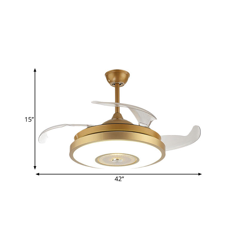 Acrylic Round Semi Flush Nordic Style Gold 4 Blades LED Hanging Fan Lighting for Drawing Room, 42