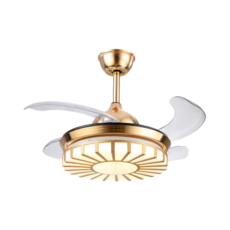 Minimalism Circular Semi Flush Mount Acrylic Living Room 4-Blade LED Pendant Fan Light in Silver/White/Gold, 42