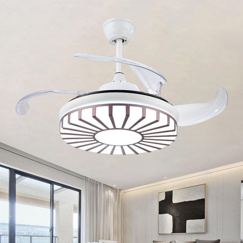 Minimalism Circular Semi Flush Mount Acrylic Living Room 4-Blade LED Pendant Fan Light in Silver/White/Gold, 42