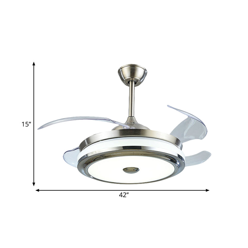 Acrylic Round Hanging Fan Lamp Simplicity LED Silver Semi Mount Lighting with 4 Blades, 42