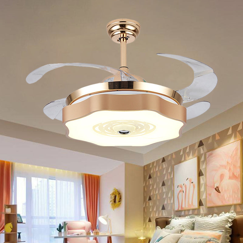 Acrylic Bloom Ceiling Flush Modernist Gold 4 Blades LED Hanging Fan Light, 42