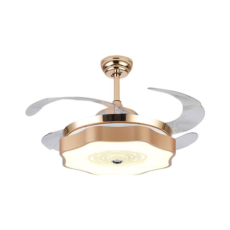 Acrylic Bloom Ceiling Flush Modernist Gold 4 Blades LED Hanging Fan Light, 42