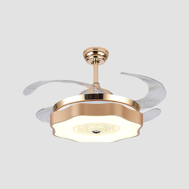 Acrylic Bloom Ceiling Flush Modernist Gold 4 Blades LED Hanging Fan Light, 42