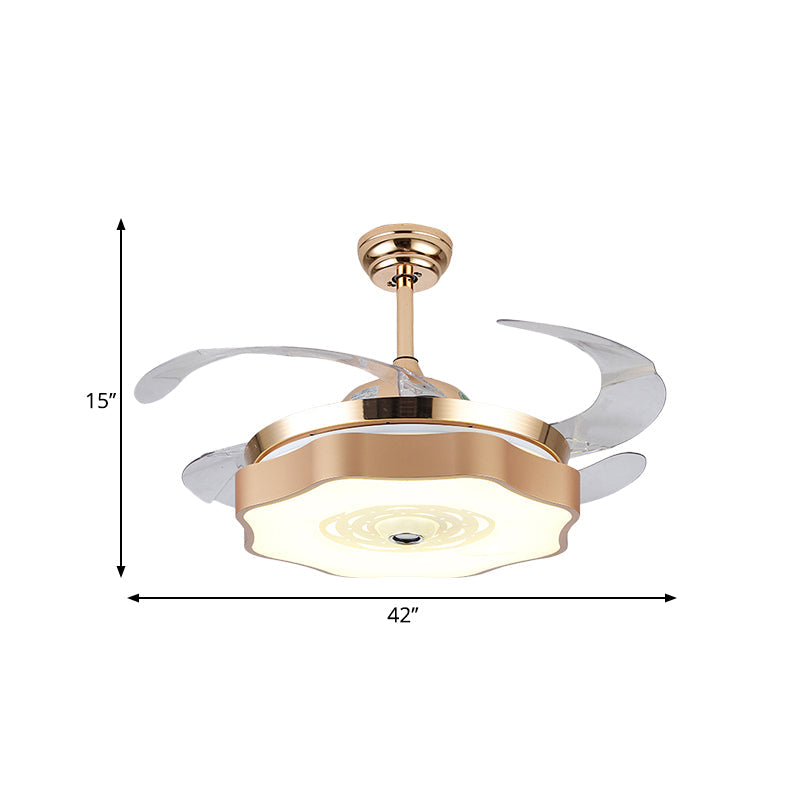 Acrylic Bloom Ceiling Flush Modernist Gold 4 Blades LED Hanging Fan Light, 42