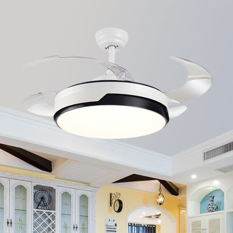 Acrylic Drum-Shaped Ceiling Fan Light Minimalism White 4-Blade LED Semi Flush Mount Lighting, 42