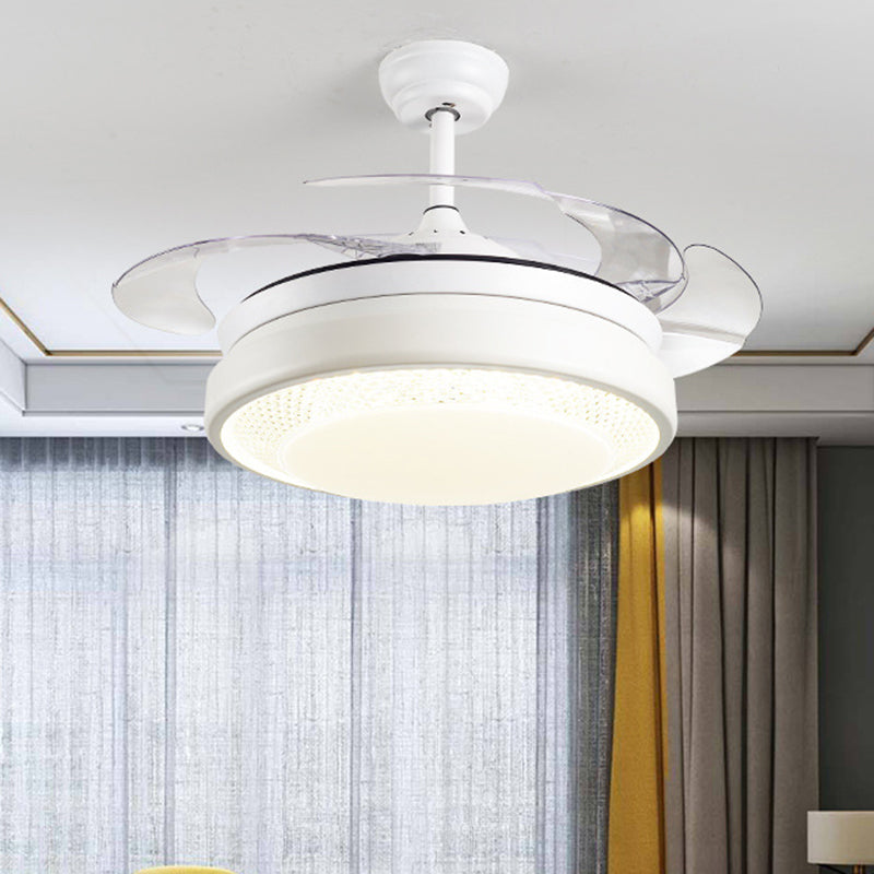 Acrylic Drum-Shaped Ceiling Fan Light Minimalism White 4-Blade LED Semi Flush Mount Lighting, 42