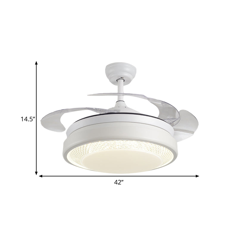 Acrylic Drum-Shaped Ceiling Fan Light Minimalism White 4-Blade LED Semi Flush Mount Lighting, 42