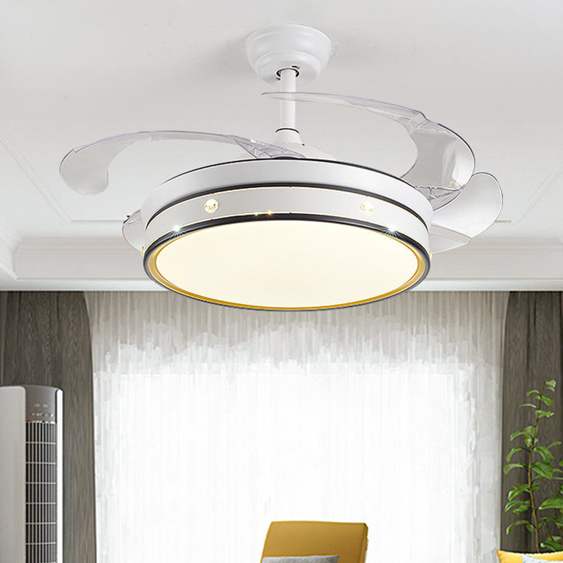 Acrylic Drum-Shaped Ceiling Fan Light Minimalism White 4-Blade LED Semi Flush Mount Lighting, 42