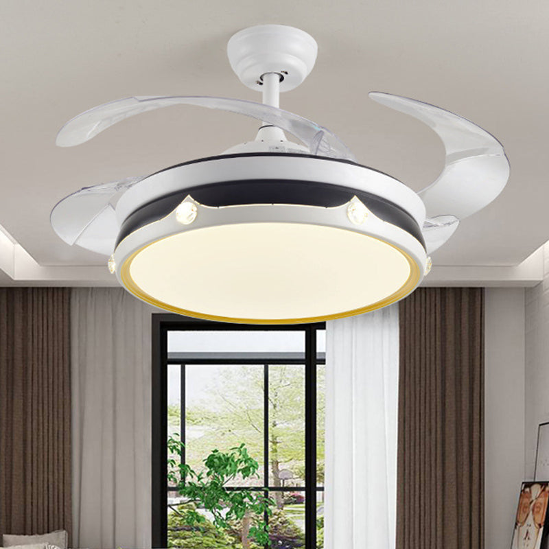 Acrylic Drum-Shaped Ceiling Fan Light Minimalism White 4-Blade LED Semi Flush Mount Lighting, 42