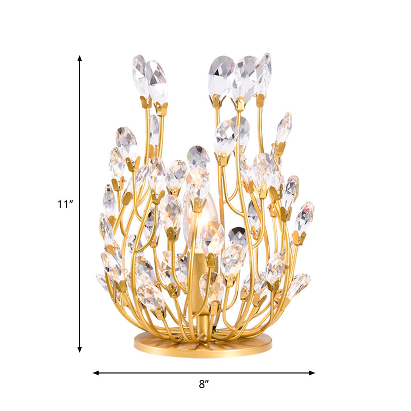 1 Head Table Lamp with Swirled Arm Crystal Teardrops Contemporary Bedchamber Night Light in Gold Clearhalo 'Lamps' 'Table Lamps' Lighting' 1290122