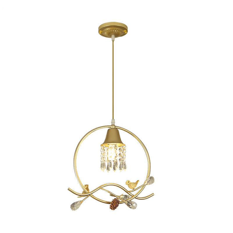 Bird/Flower Sleeping Room Suspension Light Modern Crystal Stands 1 Bulb Gold Hanging Lamp Kit Clearhalo 'Ceiling Lights' 'Modern Pendants' 'Modern' 'Pendant Lights' 'Pendants' Lighting' 1290136