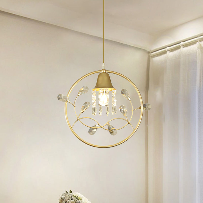 Bird/Flower Sleeping Room Suspension Light Modern Crystal Stands 1 Bulb Gold Hanging Lamp Kit Gold Flower Clearhalo 'Ceiling Lights' 'Modern Pendants' 'Modern' 'Pendant Lights' 'Pendants' Lighting' 1290140