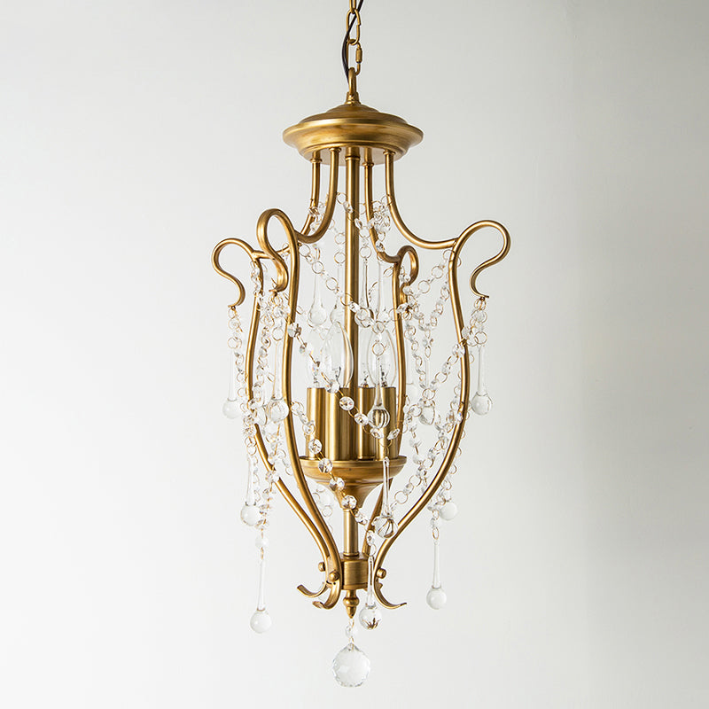 Modern Swirled Iron Suspension Pendant 4 Heads Crystal Stands Swag Lamp for Dinning Hall in Brass Clearhalo 'Ceiling Lights' 'Modern Pendants' 'Modern' 'Pendant Lights' 'Pendants' Lighting' 1290165