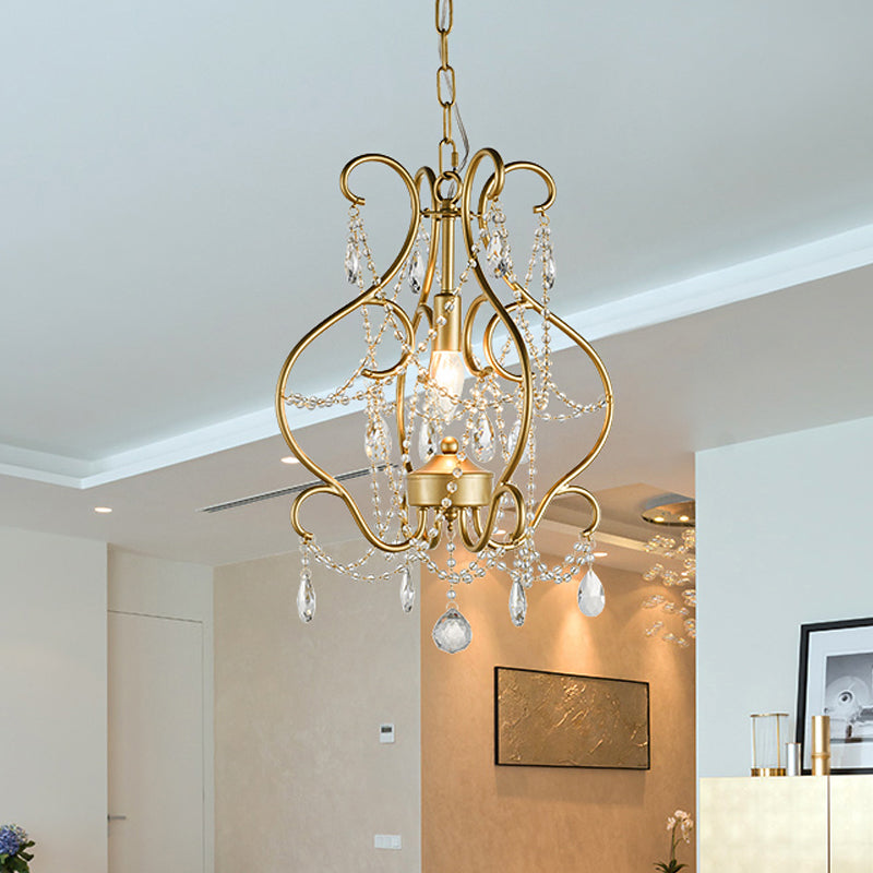 1 Bulb Lantern Ceiling Suspension Lamp Modern Gold Crystal Beads Pendant Lighting Fixture Gold Clearhalo 'Ceiling Lights' 'Pendant Lights' 'Pendants' Lighting' 1290167_b13b54c5-5e86-456b-8125-ff786818ab3f