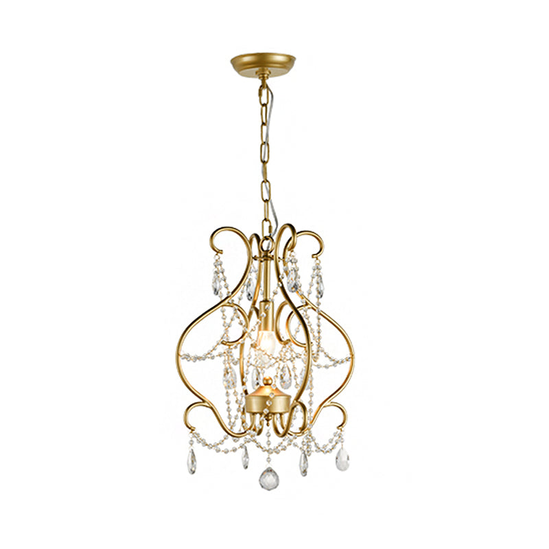 1 Bulb Lantern Ceiling Suspension Lamp Modern Gold Crystal Beads Pendant Lighting Fixture Clearhalo 'Ceiling Lights' 'Pendant Lights' 'Pendants' Lighting' 1290168