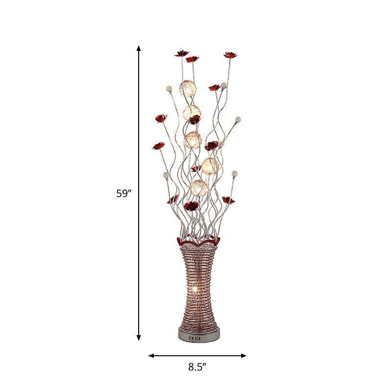 LED Vine Standing Floor Light Decorative Pleated Vase Aluminum Floor Reading Lamp in Red Clearhalo 'Floor Lamps' 'Lamps' Lighting' 1290302