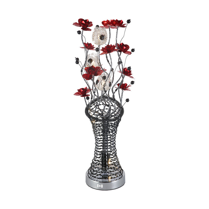 Decorative Twig Column Table Lamp Aluminum LED Desk Lighting with Floret Decor in Red and Black, Warm/White Light Clearhalo 'Lamps' 'Table Lamps' Lighting' 1290317