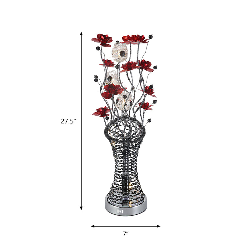 Decorative Twig Column Table Lamp Aluminum LED Desk Lighting with Floret Decor in Red and Black, Warm/White Light Clearhalo 'Lamps' 'Table Lamps' Lighting' 1290318