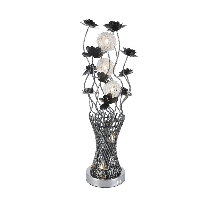 LED Cylinder Vine Night Light Art Decor Black-Silver Metal Table Lighting with Blossom Detail for Bedside Clearhalo 'Lamps' 'Table Lamps' Lighting' 1290321