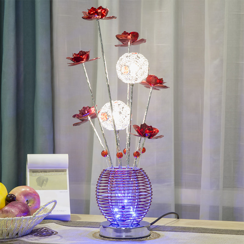 Pink/Red LED Rose Table Light Decorative Aluminum Spherical Decorative Nightstand Lamp for Bedroom Red Clearhalo 'Lamps' 'Table Lamps' Lighting' 1290345