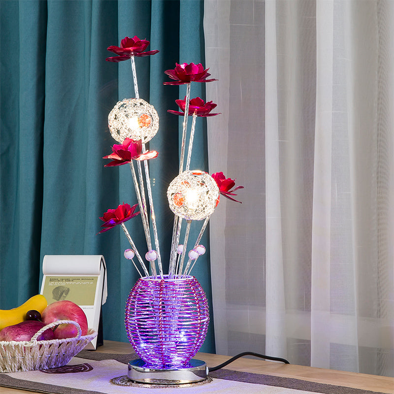 Pink/Red LED Rose Table Light Decorative Aluminum Spherical Decorative Nightstand Lamp for Bedroom Clearhalo 'Lamps' 'Table Lamps' Lighting' 1290351
