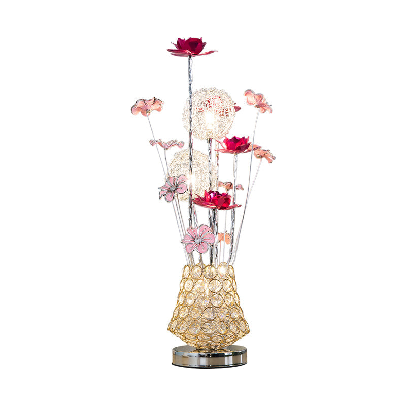 Art Decor Rose and Dandelion Night Light LED Ironic Desk Lighting with Inserted Crystal Vase in Gold Clearhalo 'Lamps' 'Table Lamps' Lighting' 1290359